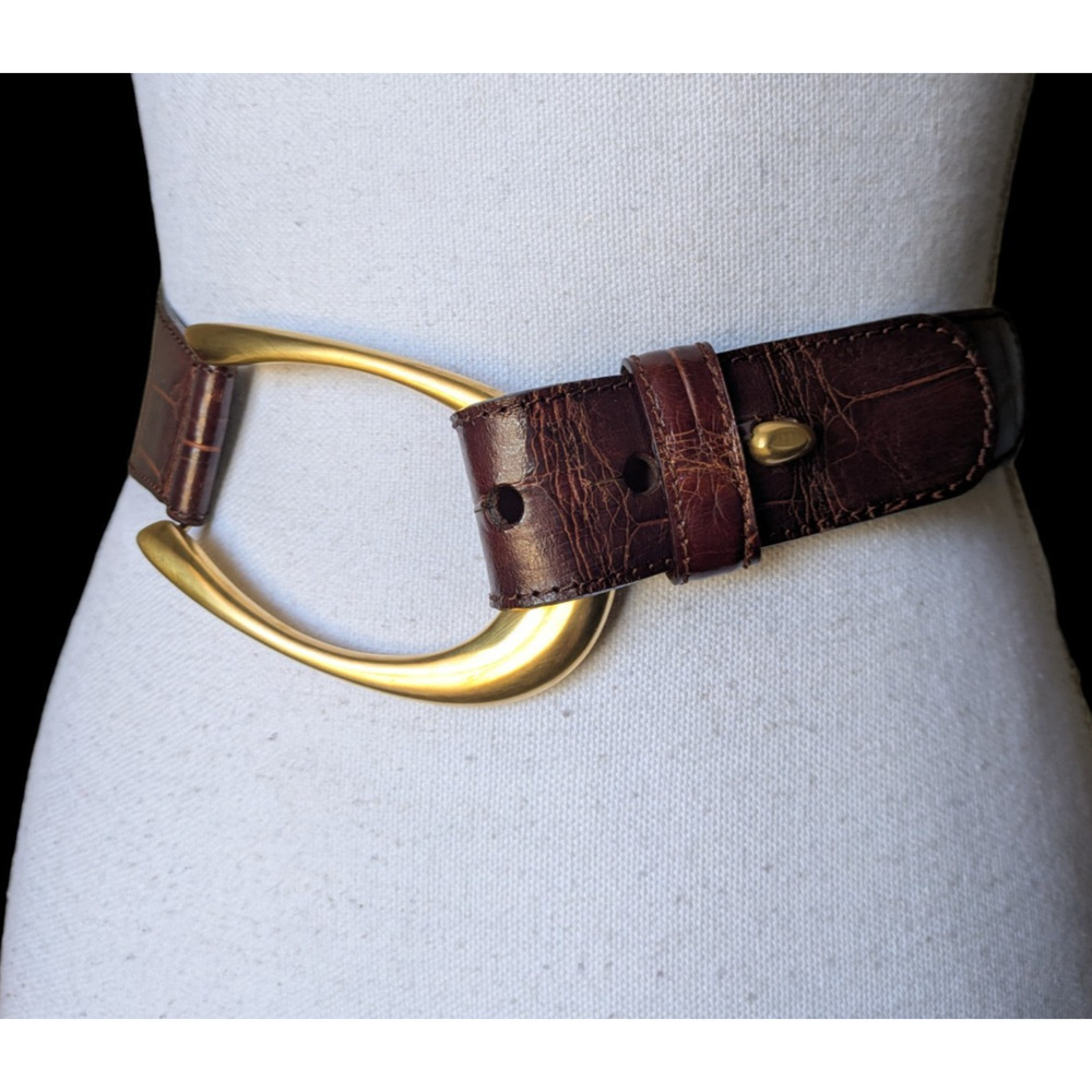 Vintage Donna Karan Geniune Alligator Brown Canvas Waist Belt Petite Small Italy - Picture 4 of 13